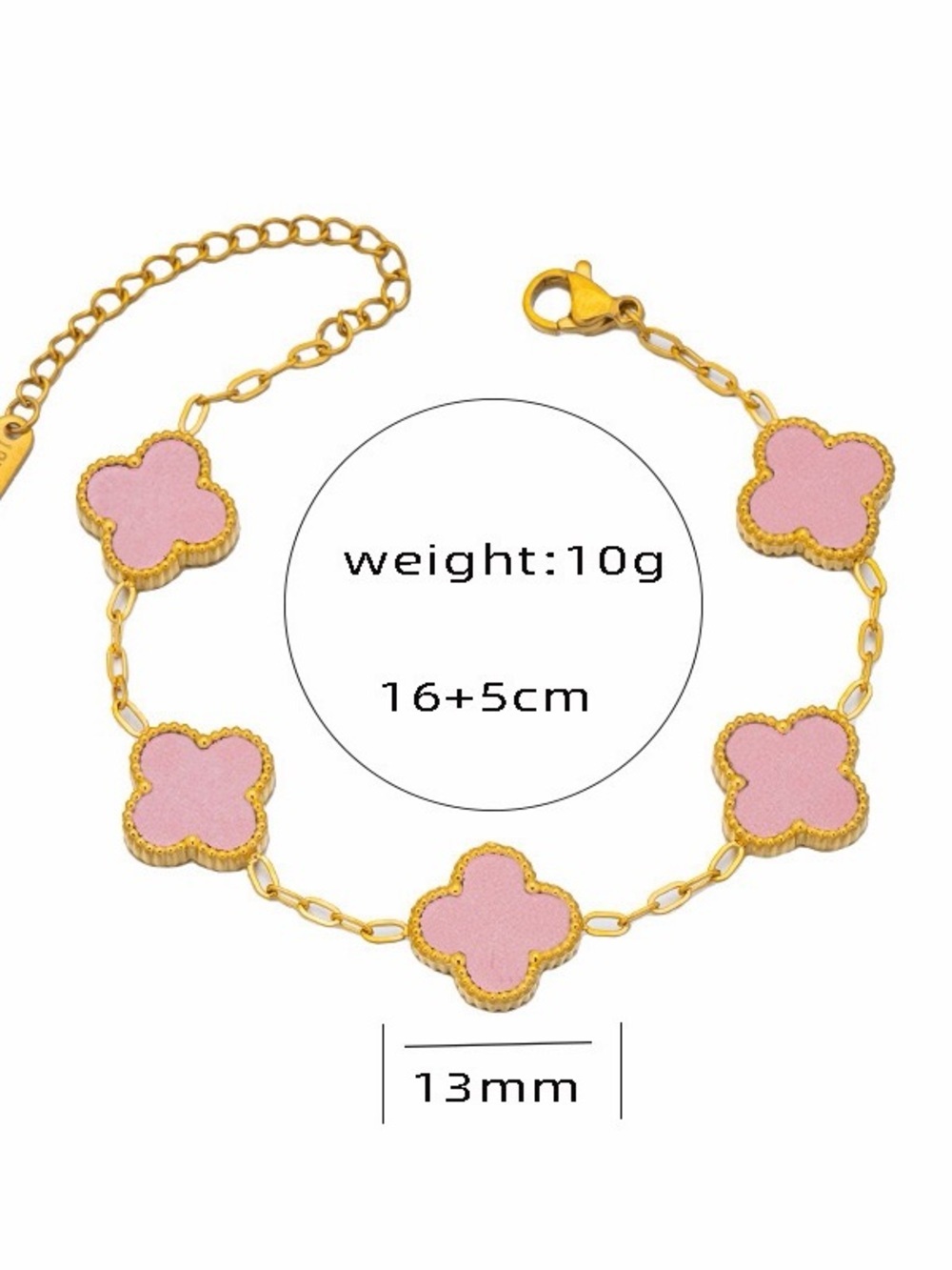Pink Clover-Link Gold Chain Bracelet - Women Jewelry - Picture 8 of 8